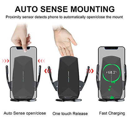 Wireless Car Charger Mount, 15W Qi Fast Charging Auto-Clamping Cell Phone Car Holder Air Vent Windshield Dashboard Long Arm Suction Cup Car Phone Mount for iPhone13 /12/11 Samsung S20/S10/S9/S8 LG
