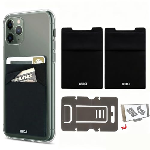 RFID Blocking Phone Card Wallet - Double Secure Pocket - Ultra-Slim Self Adhesive Credit Card Holder Card Sleeves Phone Wallet Sticker All Smartphones(Black)-2PC - color: Black