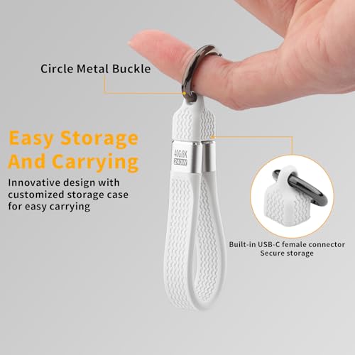 240W Short USB C Cable Keychain, 40Gbps 8K Fast Charge, 2 Pack - color: White, size: Keychain male to male