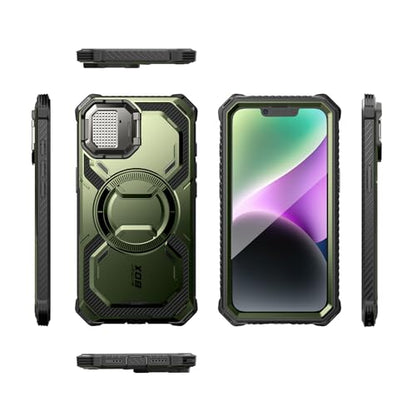 i-Blason for iPhone 16e / iPhone 17e Case MagSafe with Stand, Green | Built-in Screen Protector, Fit for MagSafe, Adjustable Camera Cover Stand, Full-Body Protection, Military - color: Green