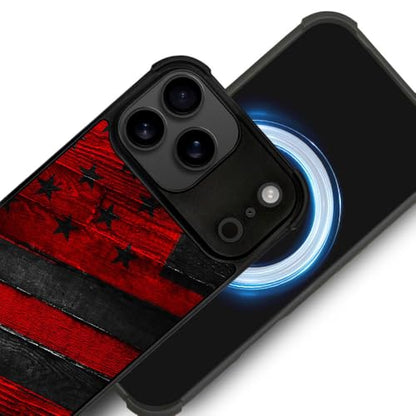 DJSOK Case for iPhone 17 Pro Max,Compatible with MagSafe,Anti-Scratch Shockproof Case,Black Red Wood Grain American Flag - color: Black red wood grain American flag, size: IPhone 17 Pro Max