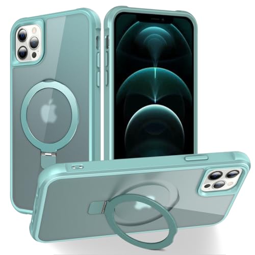 CHAOFEnG Magnetic Compatible with iPhone 12 Pro Max Case with Stand [Military Grade Drop Tested][Compatible with Magnet] Ring Translucent Slim Hard Back Soft Edge, Teal Green - color: Teal Green, size: iPhone 12 Pro Max