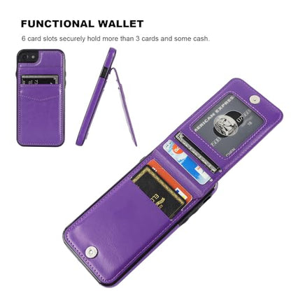 KIHUWEY for iPhone SE/8/7 Wallet Case Card Holder, Dark Purple - color: Dark Purple