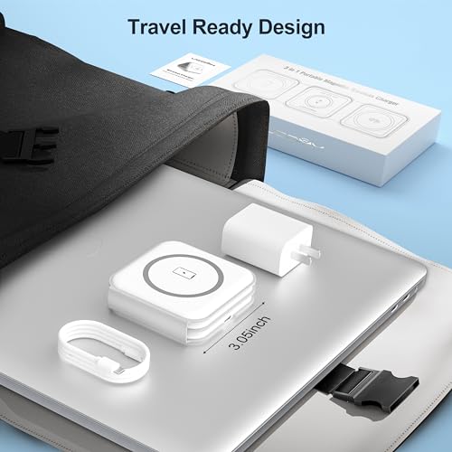 3 in 1 Charging Station for Multple Devices,Foldable 3 in 1 Wireless Charger for Travel,NANO Wireless Charging Station for iPhone17 16 15 14 13 12 Pro Max/Watch 10 9 8 7 6 5 4 3 Ultra/AirPod Pro - color: White