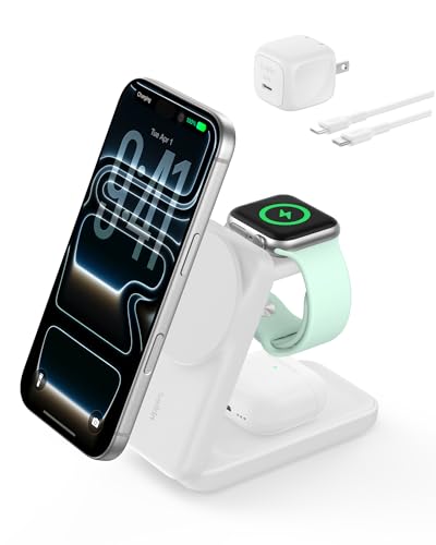 Belkin Qi2.2 25W Wireless 3 in 1 Foldable Fast Charging Station for iPhone - color: White