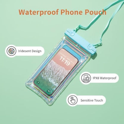 Blue Floating Waterproof Phone Pouch, Holographic Laser TPU Dry Bag with Air Padding, Touch Responsive Case for Swimming, Snorkeling - color: Blue