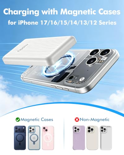 Miady 2-Pack MagSafe-Compatible Portable Charger | 5000mAh Mini Magnetic Power Bank, Compact 5W Wireless Battery Pack for iPhone 16/15/14/13/12 (Black+White) - color: Black+White