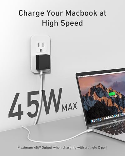 Nekmit Flat USB C Wall Charger, 45W Dual Port PPS Fast USB Charger Block(1*USB-C & 1*USB-A), Slim USB C Wall Plug for iPhone 17/16 and More Series, MacBook Air, iPad - color: Black