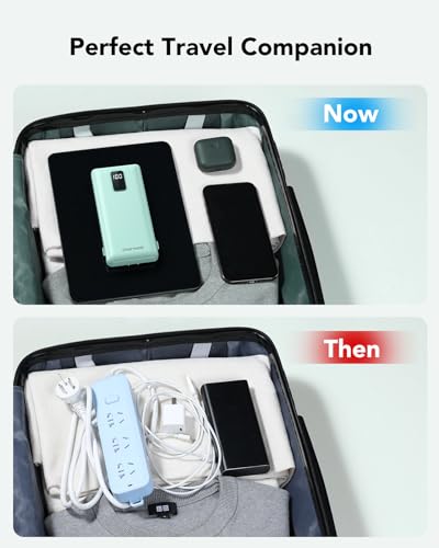 charmast Portable Charger Power Bank 10000mAh with Built-in AC Wall Plug - color: Cyan