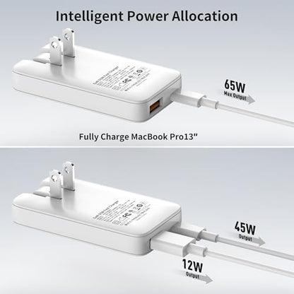 65W USB C Charger, Ultra Flat Fast Wall Charger, Dual Ports (USB A&C)