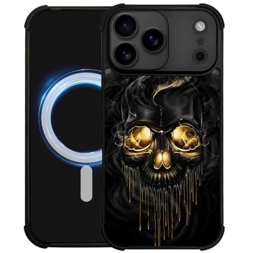 case for iPhone 17 Pro,Compatible with Magsafe,All-Round Protection Shockproof Anti-Scratches TPU Case Cover-Gold Black Skull - color: Gold black skull, size: IPhone 17 Pro