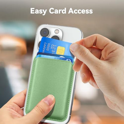 Magnetic Wallet Cell Phone Card Holder for Phone Case with Mag-Safe | Stronger Magnetic RFID Leather Phone Wallet Stick on Series of iPhone 17/16/15/14/13/12 and Pro/Promax, Light Green - color: Light Green, size: 1 Pack