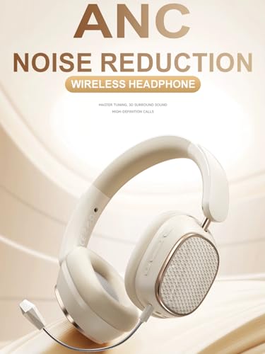 Hi-Fi Stereo Wireless Headphone Active Noise Cancellation Bluetooth 5.3 Headset with Detachable Microphone Ultra Comfortable and Full Ear Coverage Lightweight Foldable Earphone - color: Beige