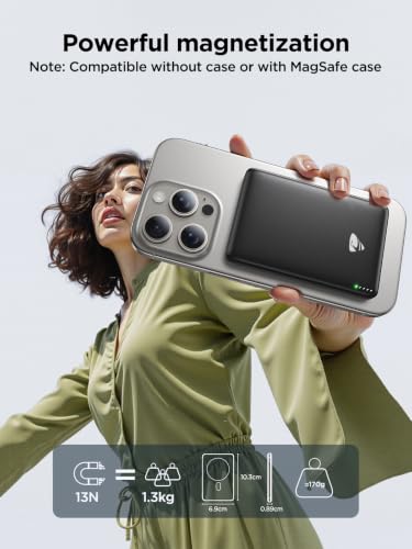 Aioneus Magsafe Portable Charger, 5000mAh Magnetic Power Bank 0.35'' Ultra Slim with 20W PD USB C Fast Charging Magsafe Battery Pack Wireless Portable Charger for iPhone 17/16/15/14/13/12 Series - size: 5000mAh