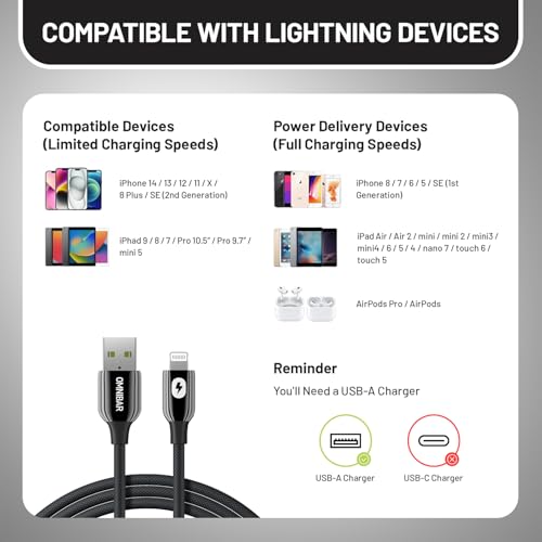 Woven USB A to Lightning Cable 6FT, Apple MFi Certified iPhone Cord - color: A to L Braided Black