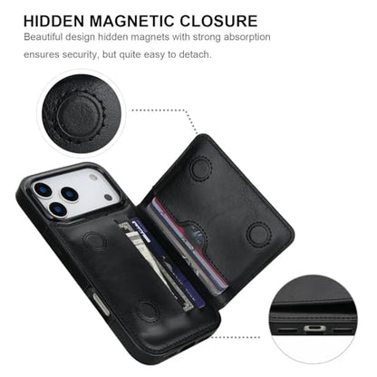 KIHUWEY Compatible with iPhone 17 Pro Max Wallet Case Credit Card Holder, Premium Leather Kickstand Flip Hidden Magnetic Clasp Durable Shockproof Protective Cover for 6.9 inch (Black) - color: Black