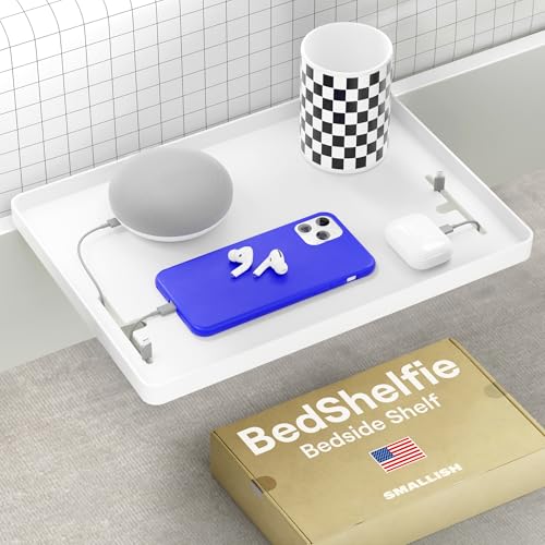 BedShelfie Bedside Shelf for Dorm Room - Cable Catch, White - color: White