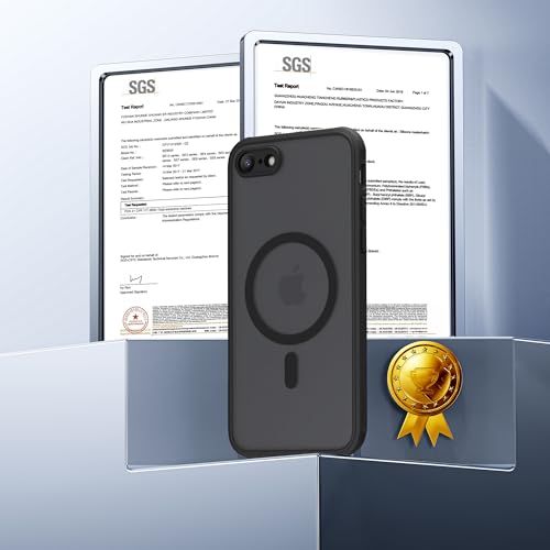 for iPhone SE 3rd & 2nd Gen & 8/7 Case [Compatible with Magsafe] Translucent Matte Phone Cover, [10 FT Military Grade Drop Protection] Slim Durable (Black Magnetic, iPhone SE2/SE3/8/7) - color: Black Magnetic, size: iPhone SE2/SE3/8/7