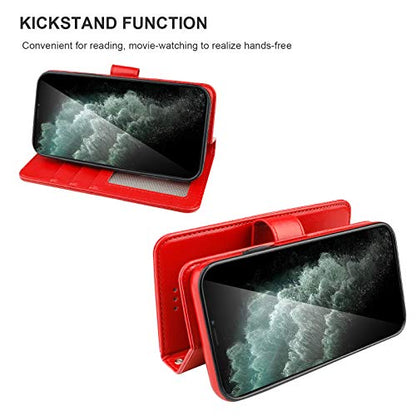 Bocasal Detachable Wallet Case Card Holder for iPhone 11, Red | Kickstand Card Slots Holder PU Leather Magnetic Shockproof Wrist Strap Removable Flip Protective Cover 6.1 inch - color: Red