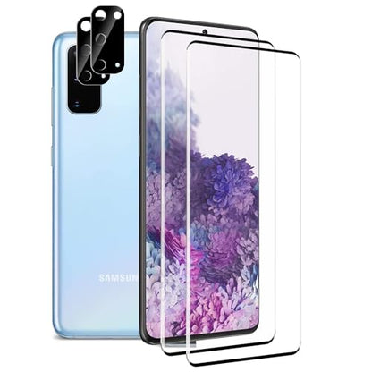 2+2 Pack Samsung Galaxy S20 Screen Protector with Camera Lens Protector, [9H Tempered Glass] [Fingerprint Unlock Support] [3D Curved] Glass Screen Protector for Samsung Galaxy S20 5G (6.5 Inch) - size: (2+2)-Samsung Galaxy S20