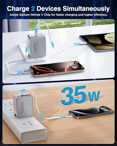 USB C Retractable Fast Charger, PD 35W Dual Port, Foldable US Plug