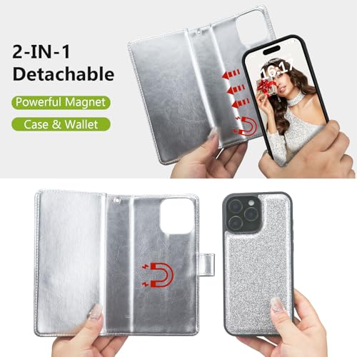 Varikke for iPhone 16 Pro - Case Wallet Magnetic Detachable, Silver - color: (Standard) Silver, size: iPhone 16 Pro 6.3"
