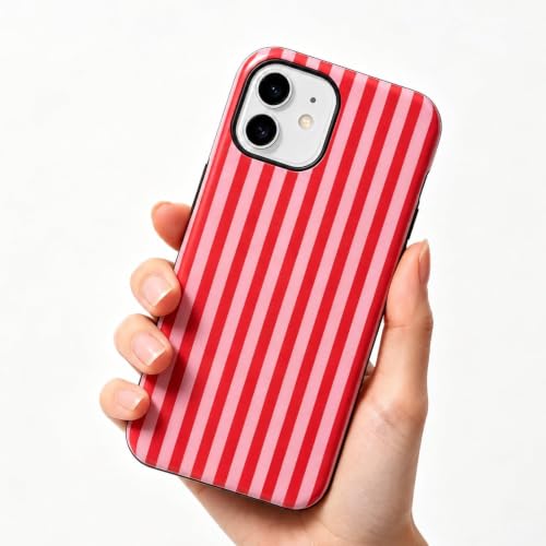 Soft TPU Bumper & Hard PC Back Phone case for iPhone 12 Red | Dual Layer, Drop Protection, Cute Red Striped, Matte Comfort Grip, for Women - size: iPhone 12