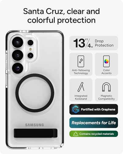 ZAGG Santa Cruz Snap Samsung Galaxy S26 Ultra Case with Kickstand - Black, Magnetic Crystal Clear Protective Phone Cover, 13ft Drop Protection, Graphene Reinforced, Slim Case with Stand - color: Black, size: Samsung Galaxy S26 Ultra