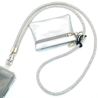 Clip and Go Strap for Phone with Wallet Crossbody, Bling Crystal Phone Strap Crossbody for Hands-Free Style - color: Silver White