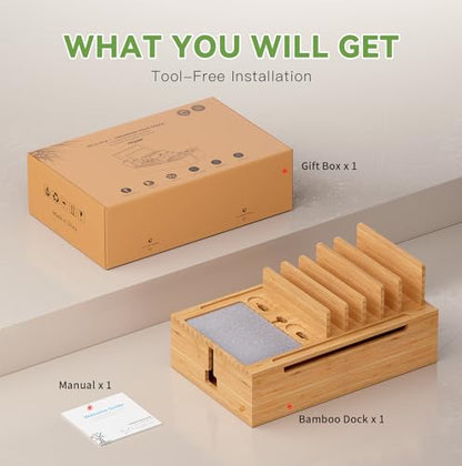 Pezin & Hulin Bamboo Charging Station-Natural, (No USB Charger and Cables) - color: Natural, size: Dock (No Charger&Cables)