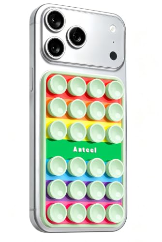 Anteel Silicone Suction Cup Phone Case Mount, Non Slip Sticky Grip for Cellphone, Silicon Adhesive Suction Cup Mount, Strong Grip Holder for Selfies and Videos, 2.4" x 3.8" (RainbowCyan) - color: RainbowCyan
