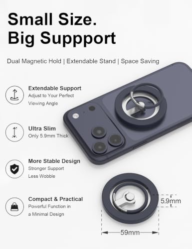MagSafe Phone Grip Stand, 360° Rotatable, Dual-Sided Magnet - color: Dark Bule