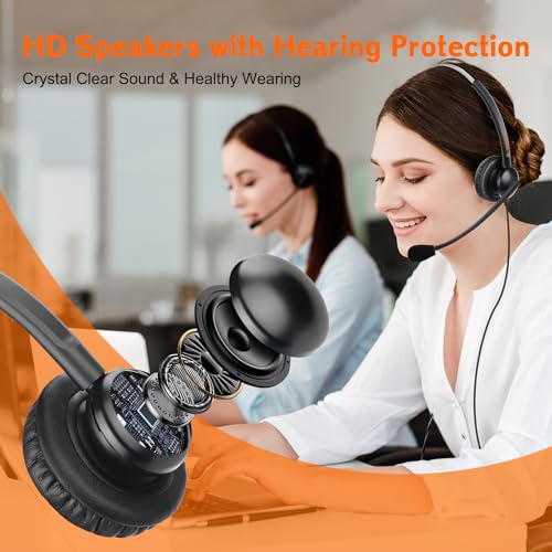 One Ear Wired Office Headset | Single Ear RJ9 Call Center Telephone Headset | Noise-Cancelling Mic | Compatible with Landline/IP Phones - Yealink, Sangoma, Grandstream, Akuvox, Escene, Atcom