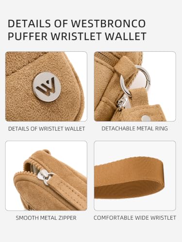 WESTBRONCO Wristlet Wallets for Women – RFID Blocking Quilted Nylon Phone Wallet, Card Holder Purse for Travel & Everyday Use - color: Suede Brown