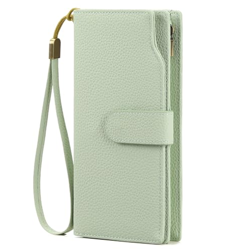 GAEKEAO Womens Wallets Large Capacity Leather Card Holder RFID Blocking Wristlet Clutch Long Travel Ladies Purse - color: Z03-Green