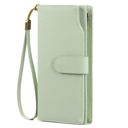 GAEKEAO Womens Wallets Large Capacity Leather Card Holder RFID Blocking Wristlet Clutch Long Travel Ladies Purse - color: Z03-Green