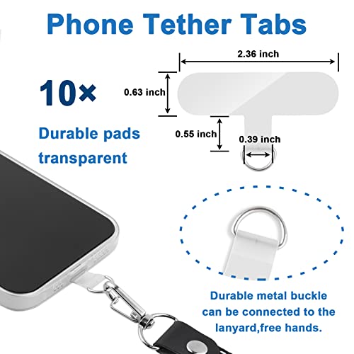 Phone Tether Tab, 10 Pieces Universal Phone Lanyard Patch Without Adhesive,Phone Lanyard Replacement Part for Cell Phone Strap(Transparent) - color: Transparent