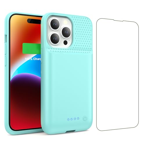 Battery Case for iPhone 14/13/13 Pro (6.1 Inch),Upgraded 7500mAh Ultra-Slim Portable Charging Case Rechargeable Protective Extended Battery Pack for iPhone 14/13/13 Pro Charger Cover-Green - color: Green