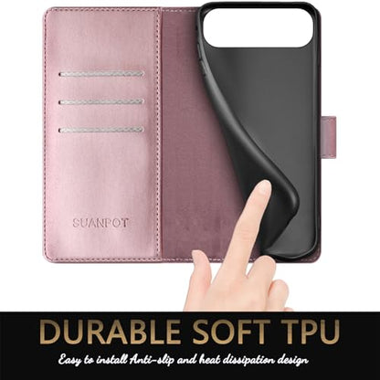 SUANPOT Compatible with iPhone Air 6.5" Wallet case with RFID Blocking Credit Card Holder,Flip Book PU Leather Protective Cover Women Men for Apple iPhone 17 Air Phone case Rose Gold - color: Rose Gold, size: iPhone Air 6.5"