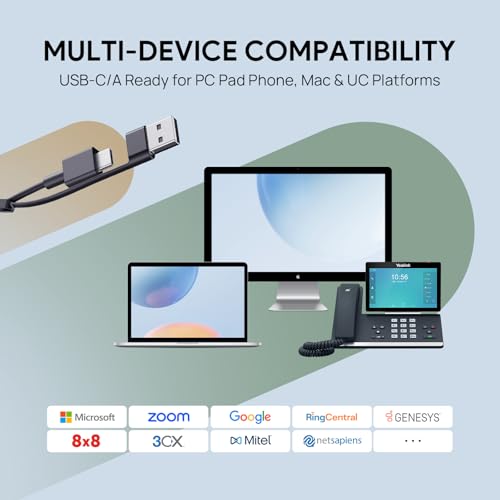 Yealink UH46 Wired Headset,USB-C/A,3-Mic AI Noise Cancelling,Inline Control