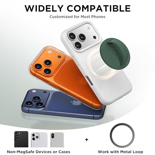 Magnetic Phone Grip Ring, Compatible with MagSafe, Upgraded Liquid Silicone for Secure Comfort, Rotating Finger Loop Ring Grip Holder for iPhone 17/16/15/14/13/12 Pro Max Plus, Alpine Green - color: Alpine Green