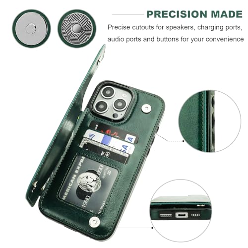 ONETOP for iPhone 16 Pro Max Wallet Case with Credit Card Holder,Green | Kickstand,ID/Cash Holder,Case Wallet with Card Slots,Double Magnetic Clasp,Durable PU Leather Shockproof Cover for Women Men - color: Green