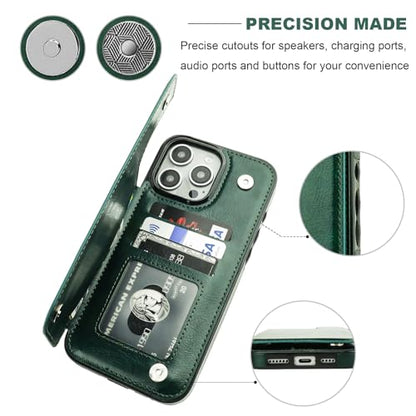 ONETOP for iPhone 16 Pro Max Wallet Case with Credit Card Holder,Green | Kickstand,ID/Cash Holder,Case Wallet with Card Slots,Double Magnetic Clasp,Durable PU Leather Shockproof Cover for Women Men - color: Green