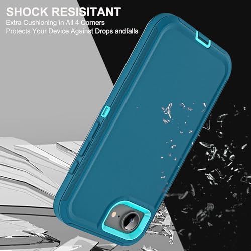YKHJKLEC for iPhone 16e Case, Military Grade 3 in 1 Heavy Duty Shockproof/Drop Proof/Dust Proof Case with 2Pcs Tempered Glass Screen Protector (Blue/Turquoise) - color: Blue/Turquoise