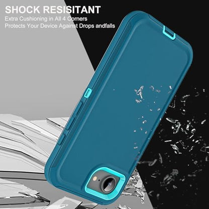 YKHJKLEC for iPhone 16e Case, Military Grade 3 in 1 Heavy Duty Shockproof/Drop Proof/Dust Proof Case with 2Pcs Tempered Glass Screen Protector (Blue/Turquoise) - color: Blue/Turquoise