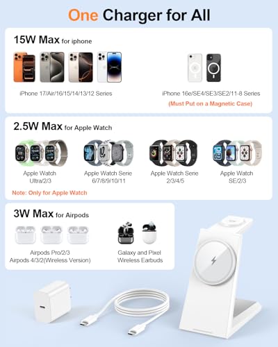 3 in 1 Magnetic Wireless Charging Station - 15W Fast Charging for iPhone - color: White