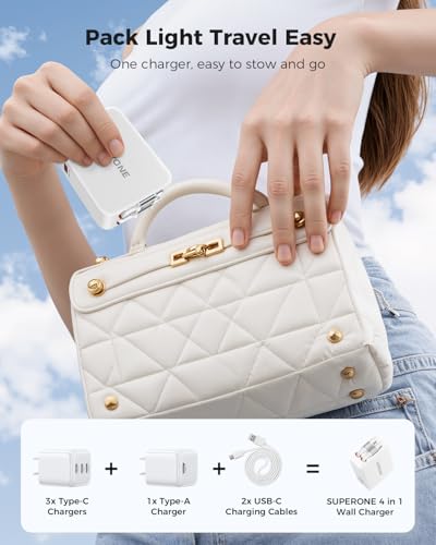 SUPERONE 4 in 1 Retractable Wall Charger Plug with Dual USB C Cables 3.3FT - color: White