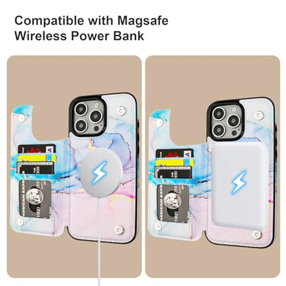 HAOPINSH for iPhone 16 Pro Max Case Wallet Compatible with MagSafe Wireless Charging, Pink Blue Marble Pattern Back Flip Folio PU Leather Kickstand Card Slots Case Double Magnetic Clasp Cover 6.9" - color: Pink Blue Marble for MagSafe