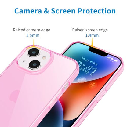 JJGoo Compatible with iPhone 14 Case Clear, Soft Shockproof Protective Slim Thin Phone Bumper Cover Transparent Phone Case, Translucent Pink - color: Pink