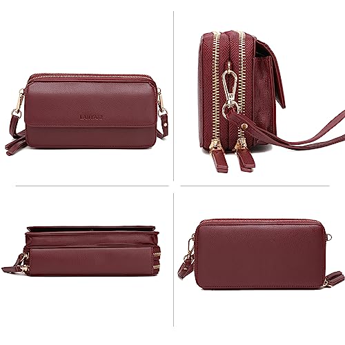 RFID Crossbody Wallet Wristlet Purse with Phone Pocket For Women Vegan Leather - color: Burgundy
